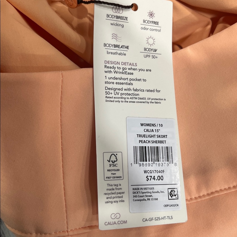 CALIA Women's TrueLight 15" Golf Side Zip Skort size 6 Peach - Picture 6 of 6
